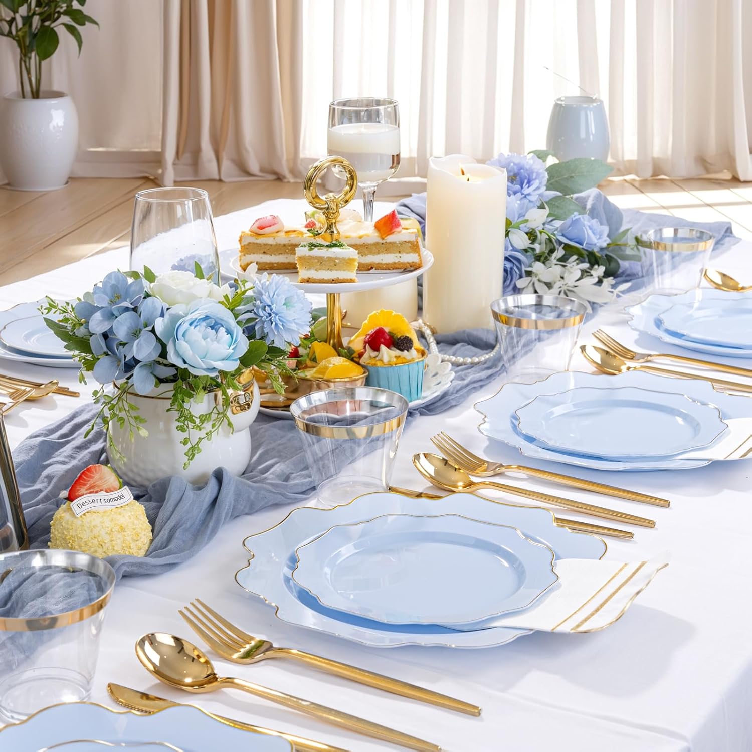 WDF 175Pcs Blue Plastic Plates - Heavy Duty Baby Blue Plates Disposable - 25Guests Plastic Dinnerware Ideal for Parties/Wedding/Baby Shower/Easter - Image 12