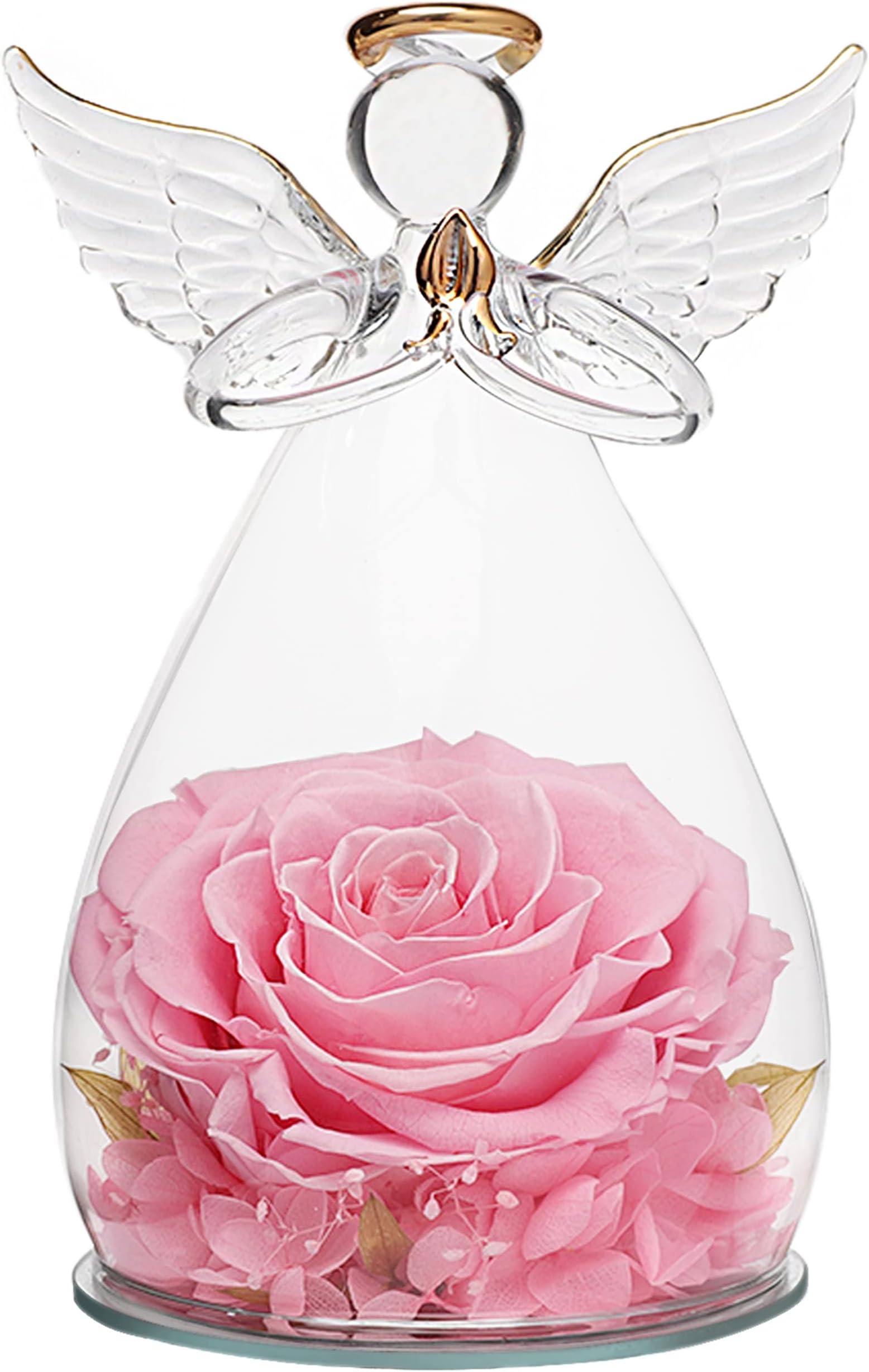 Sacredyna 6.6in Big Angel Birthday Gifts for Grandma Mom Women, Preserved Real Rose in Glass Angel Figurine Exquisite Packaging