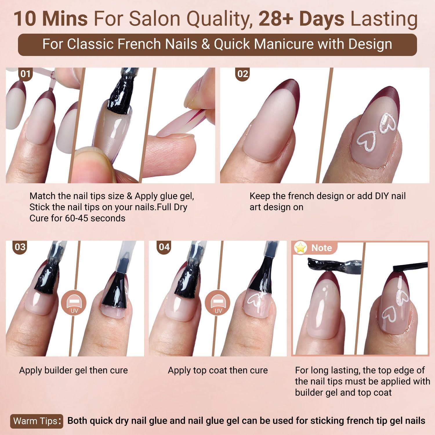 KQueenest French Gel Nail Tips - Multi-Color French Tip Press on Nails Medium Almond Nail Tips,Stiletto Soft Natural Nude Gel Tip Nails with Design, Acrylic Fake Nails 150 Pcs