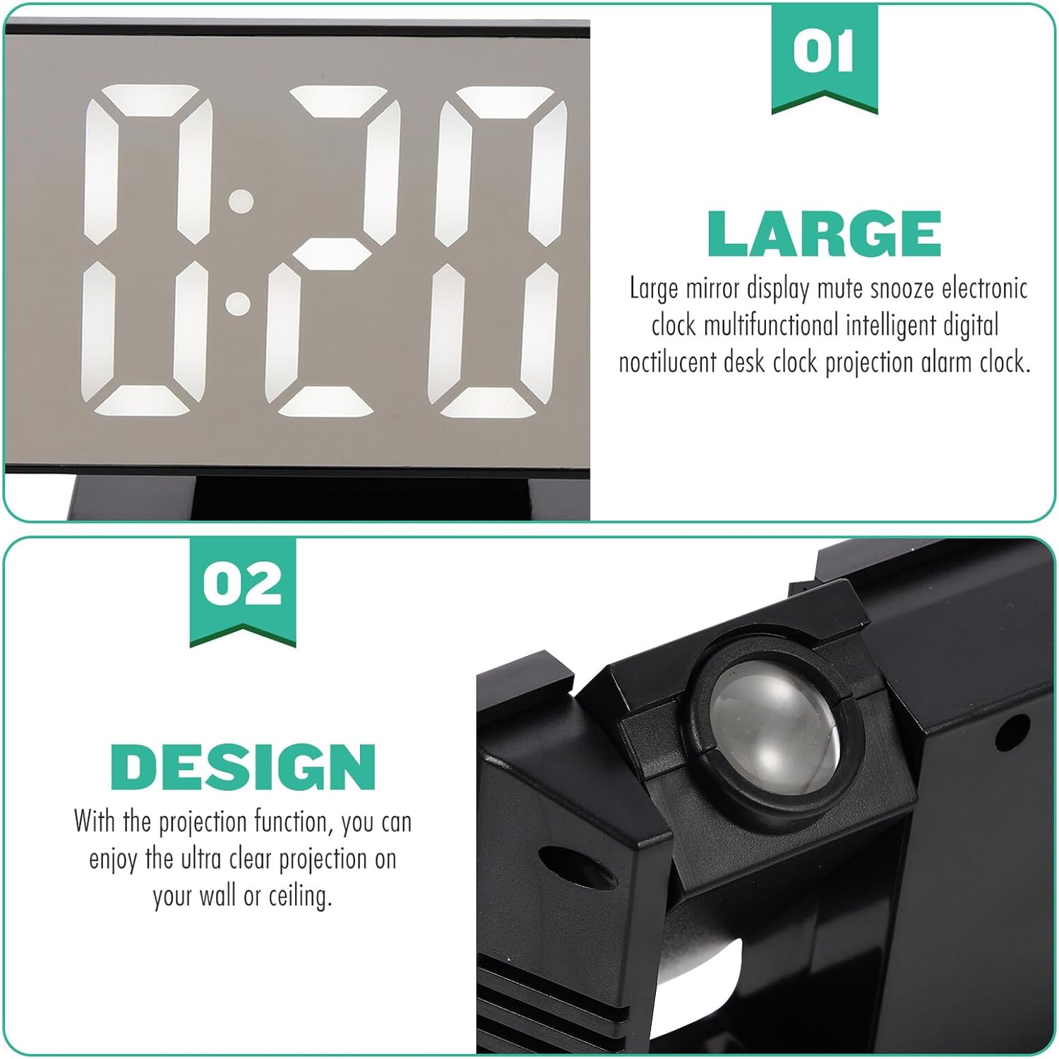 Smart Digital Projection Alarm Clock for Bedroom Compact USB-Powered Nightlight with Brightness Clear Wall Ceiling Display Silent Snooze Function Modern Home Decor