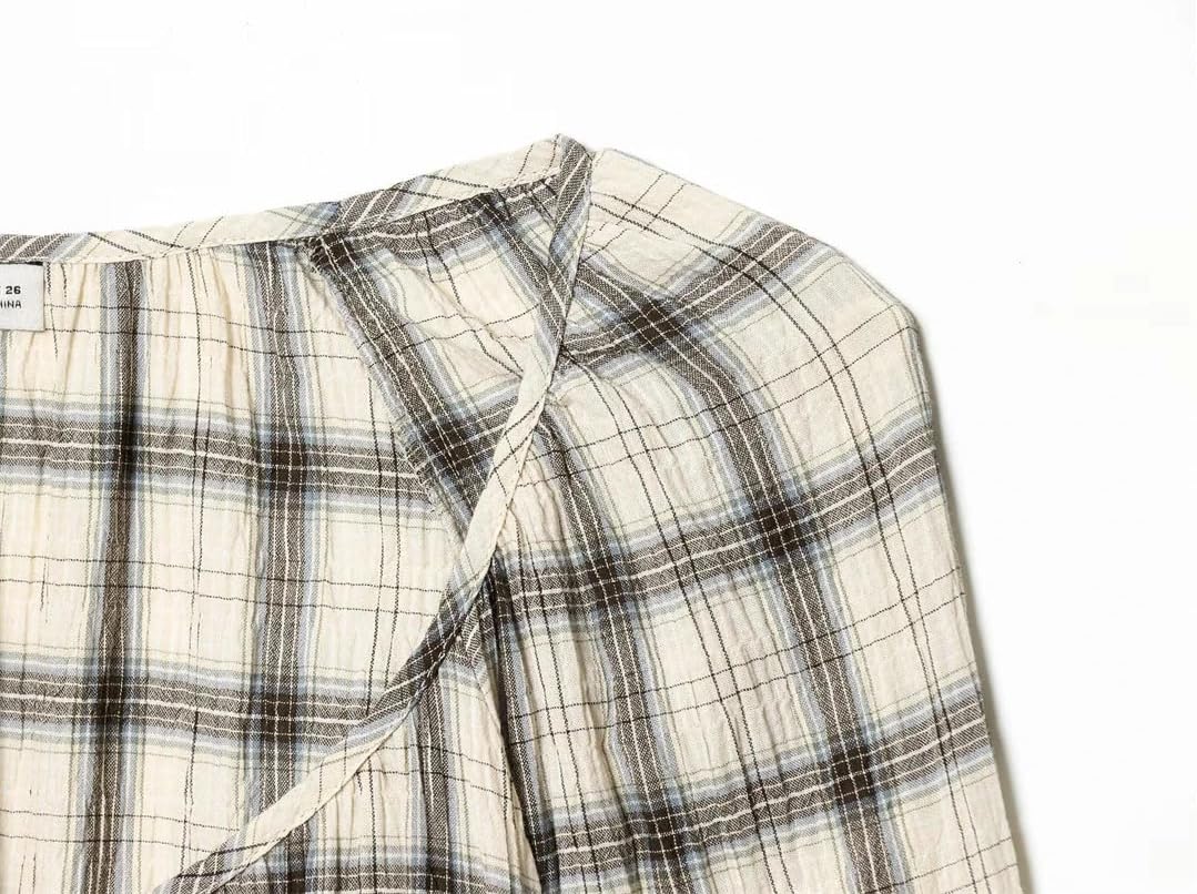 Women Plaid Suit O-Neck Long Puff Sleeve Loose Top Asymmetrical Zipper Skirt Two-Piece Set