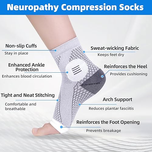 Miniatura 2 de Calcetines de neuropatía para mujeres y hombres, calcetines de compresión de alivio nano calmante, calcetines de compresión sin dedos, manga de