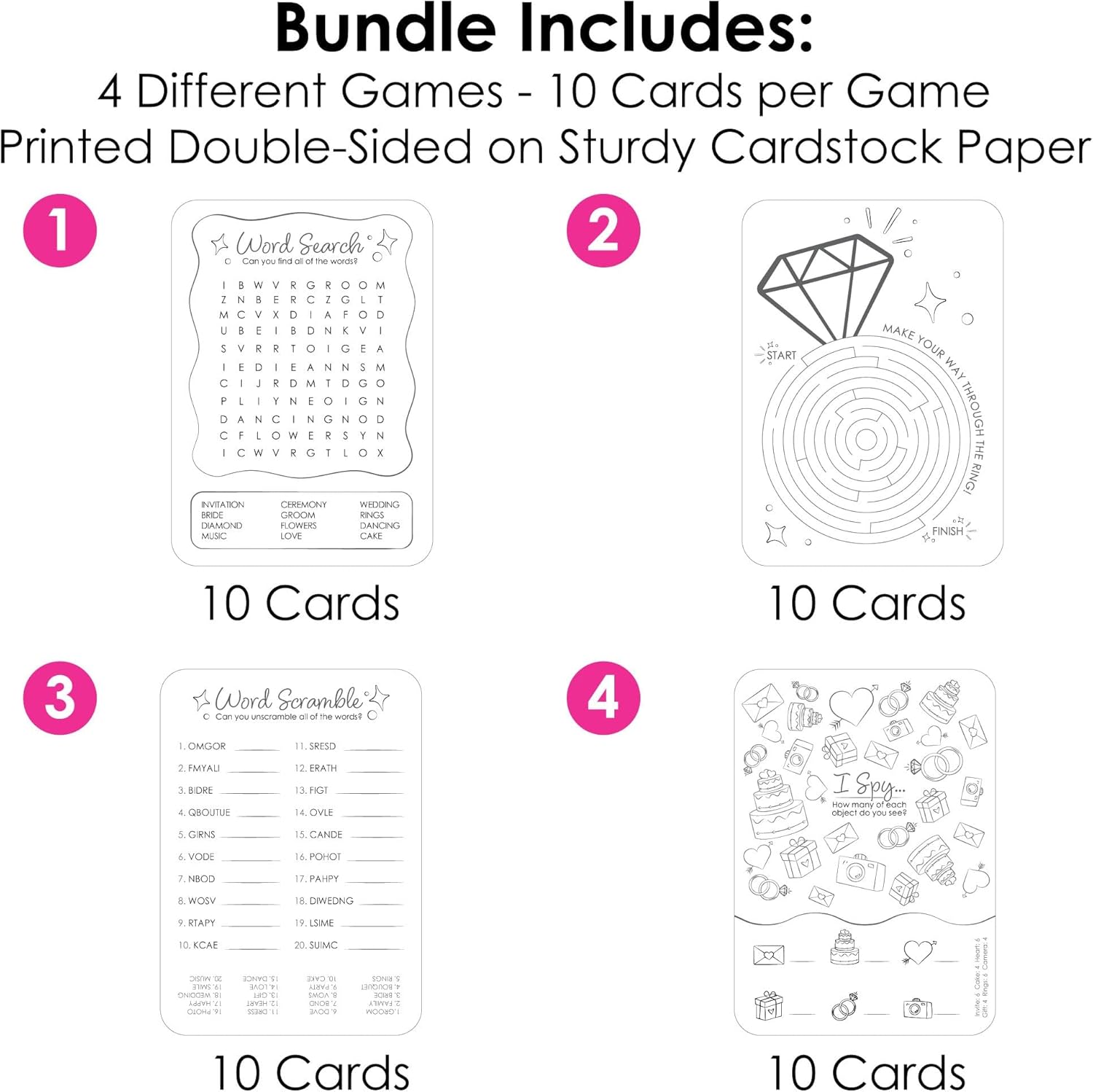 Big Dot of Happiness Wedding Kids Table Coloring Activity Cards, Wedding-Themed Games for Children, Double-Sided Gamerific Bundle - 40 Count