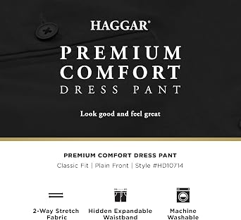 Haggar Mens Premium Comfort Classic Fit Flat Front Dress Pant