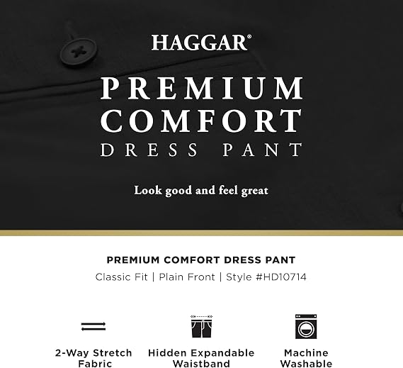 Haggar Mens Premium Comfort Classic Fit Flat Front Dress Pant