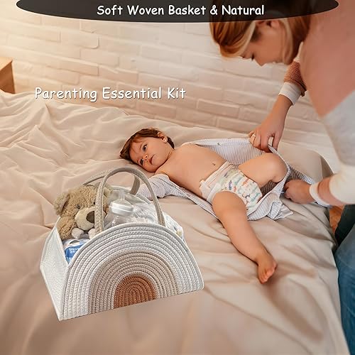 Miniatura 5 de COMFY-HOMI Organizador de pañales con bolsas de regalo y cintas, cesta de cuerda de algodón resistente para bebés y niños recién nacidos, bolsa de