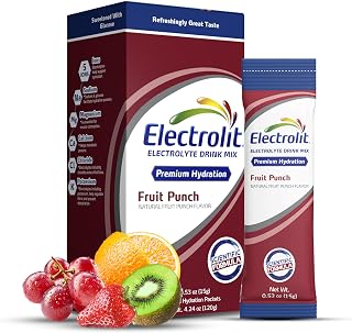 Electrolit Electrolytes Powder Packets, Fruit Punch 8 Pack, Powdered Hydration Packets for Dehydration & Rehydration, Post Workout Flavored Hydrating Drink Mix, Gluten Free Daily Water Enhancer Sticks