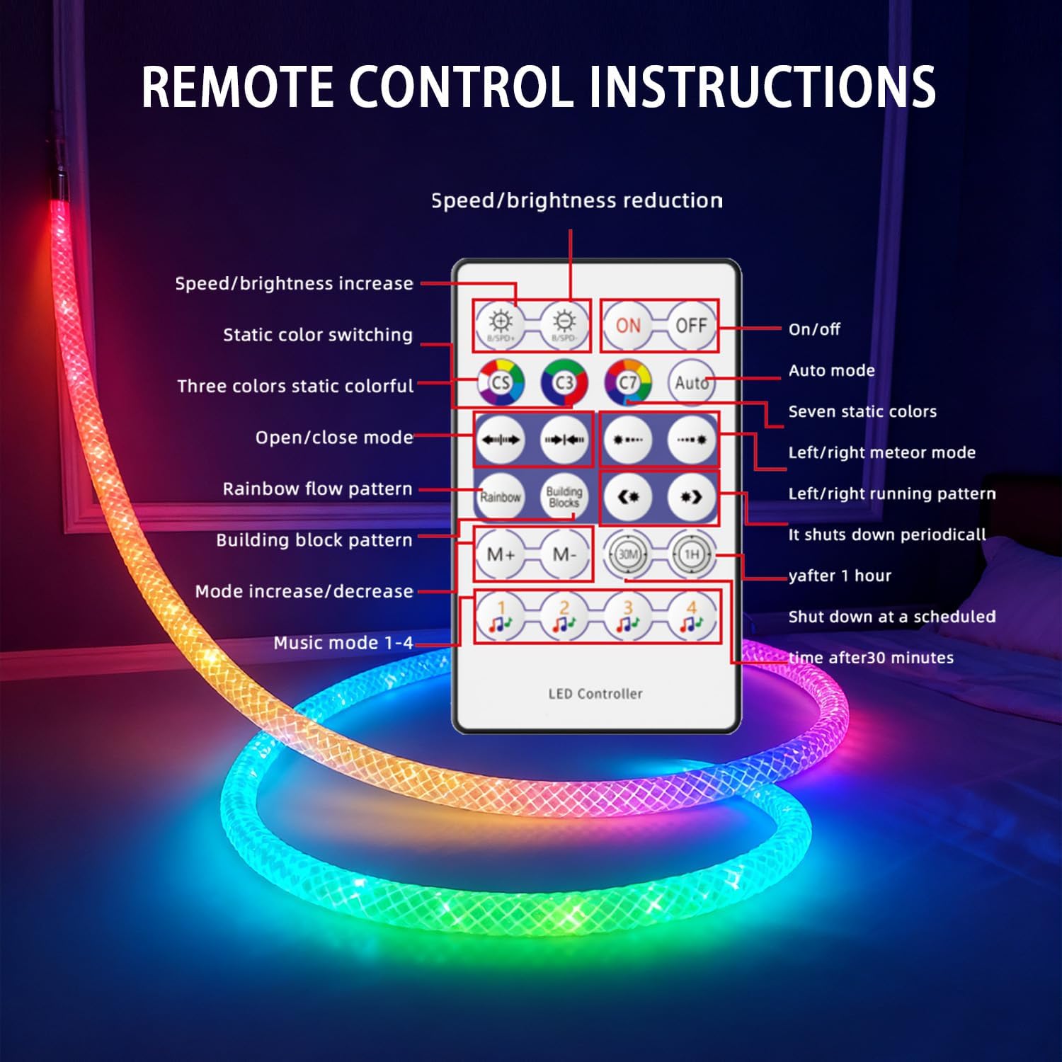 360 Degree Illuminated LED Neon Woven Light Strip, 16.4FT, 5V USB Music Synchronization APP Control for Game Room, Festival, Camping, Bedroom Decoration (16.4FT（LED Neon Woven Light Strip)