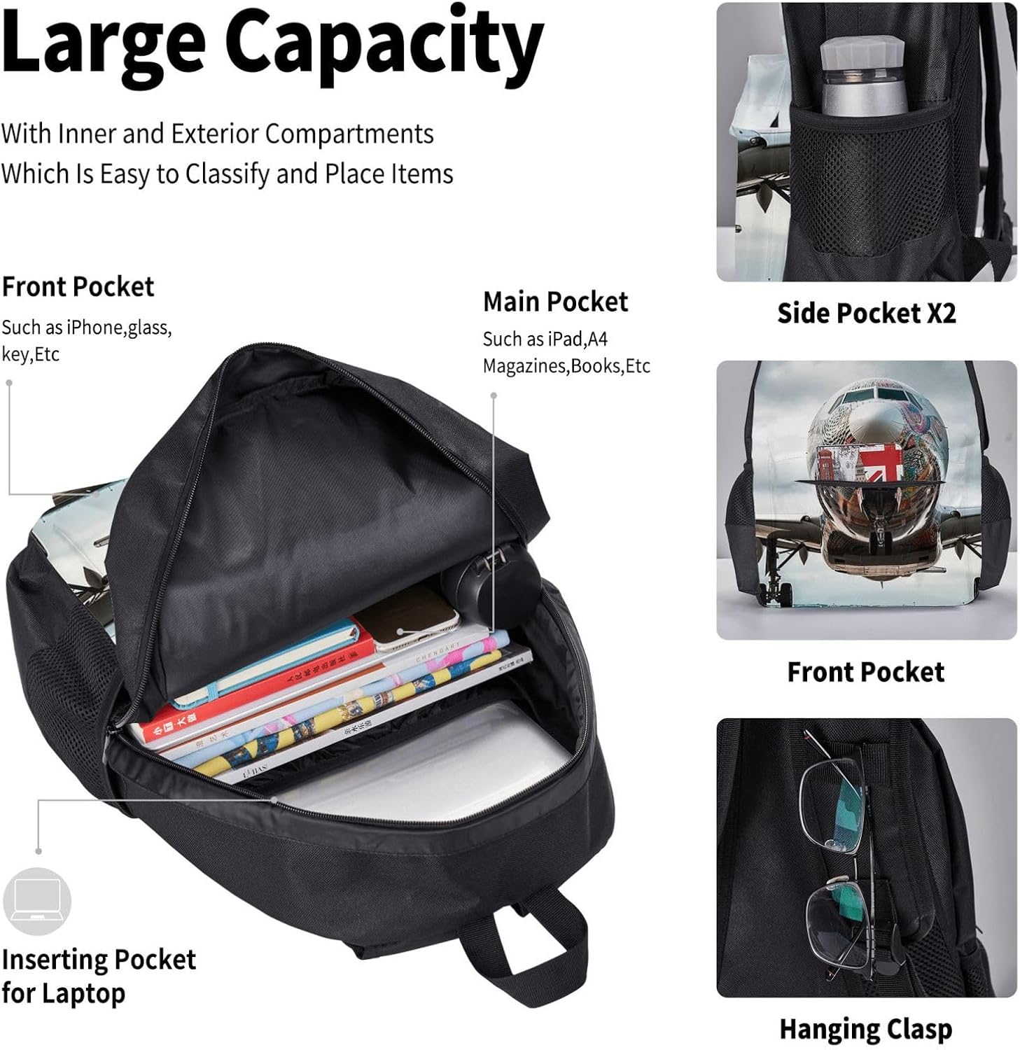 3 in1 Travel Laptop Backpack with Lunch Bag and Pencil Case Casual Daypack image 4