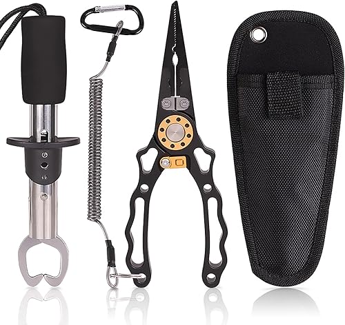 Alicates de pesca (con cerradura), plantilla de labios de pescado, alicates de pesca, herramientas de pesca multifuncionales de aluminio portátiles,