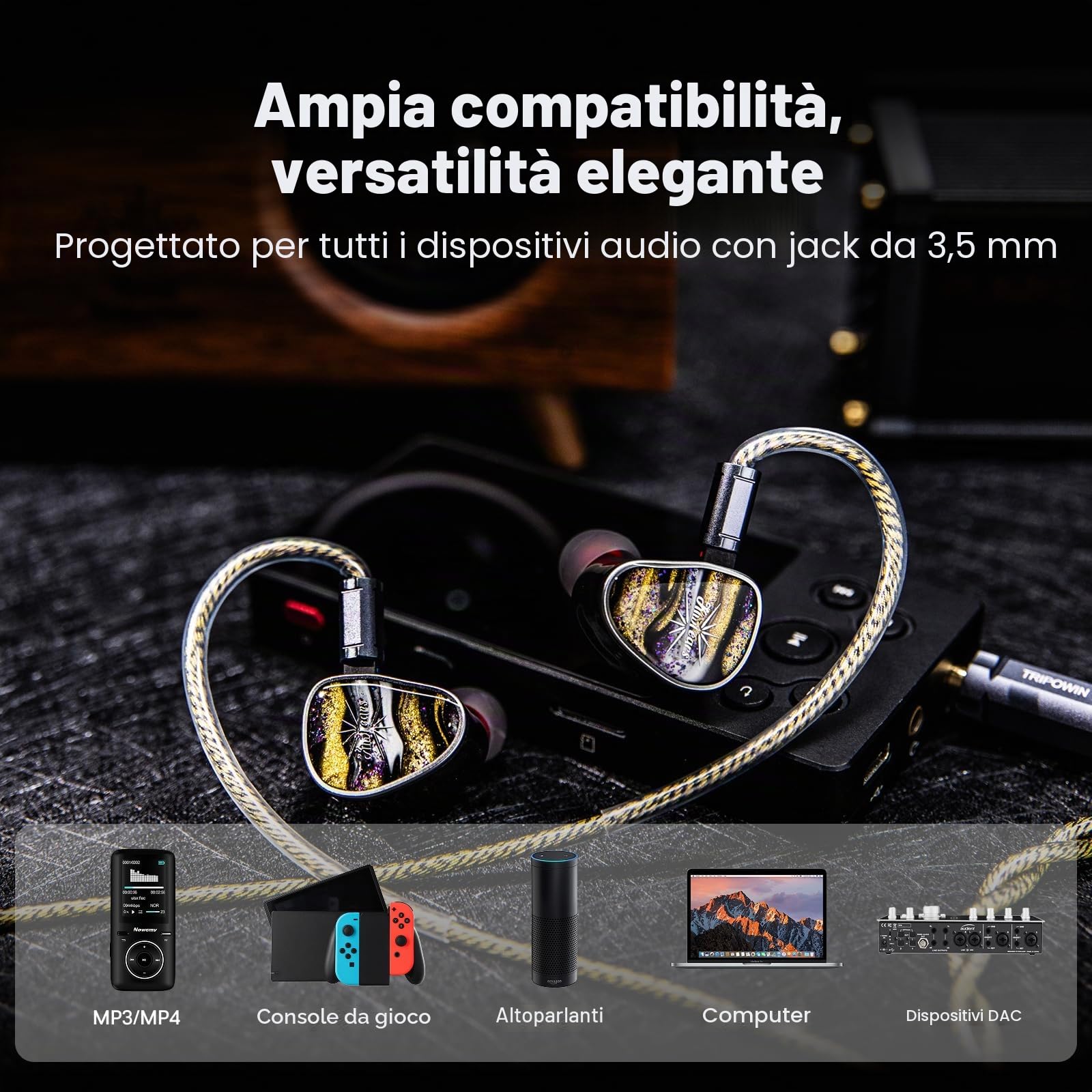 Linsoul Tripowin Cygnus Cavo IEM Ibrido in Rame Monocristallino, Filo di Ricambio per Cuffie HiFi LITZ TYPE5 e AWG 17 per In Ear Monitor e Auricolari con Cavo (2-Pin)