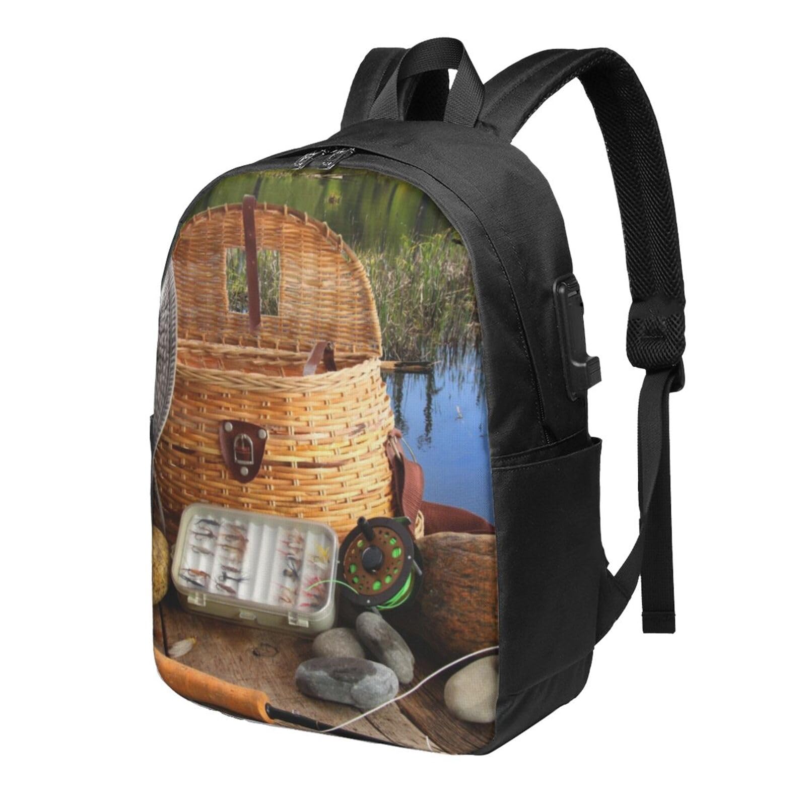 Skull Singing with Guitar Printed Laptop Backpack Porta USB 17