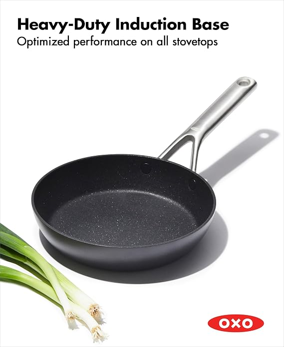 OXO Professional 8 Frying Pan Skillet, Hard Anodized Ceramic Nonstick Cookware PFAS-Free, Induction Suitable, Stainless Steel Handle, Diamond Reinforced Coating, Dishwasher Safe, Oven Safe, Black