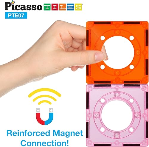 Miniatura 6 de PicassoTiles Juego de 12 azulejos magnéticos para pista de carreras de canicas, forma de articulación cuadrada, bloques de construcción, coloridos
