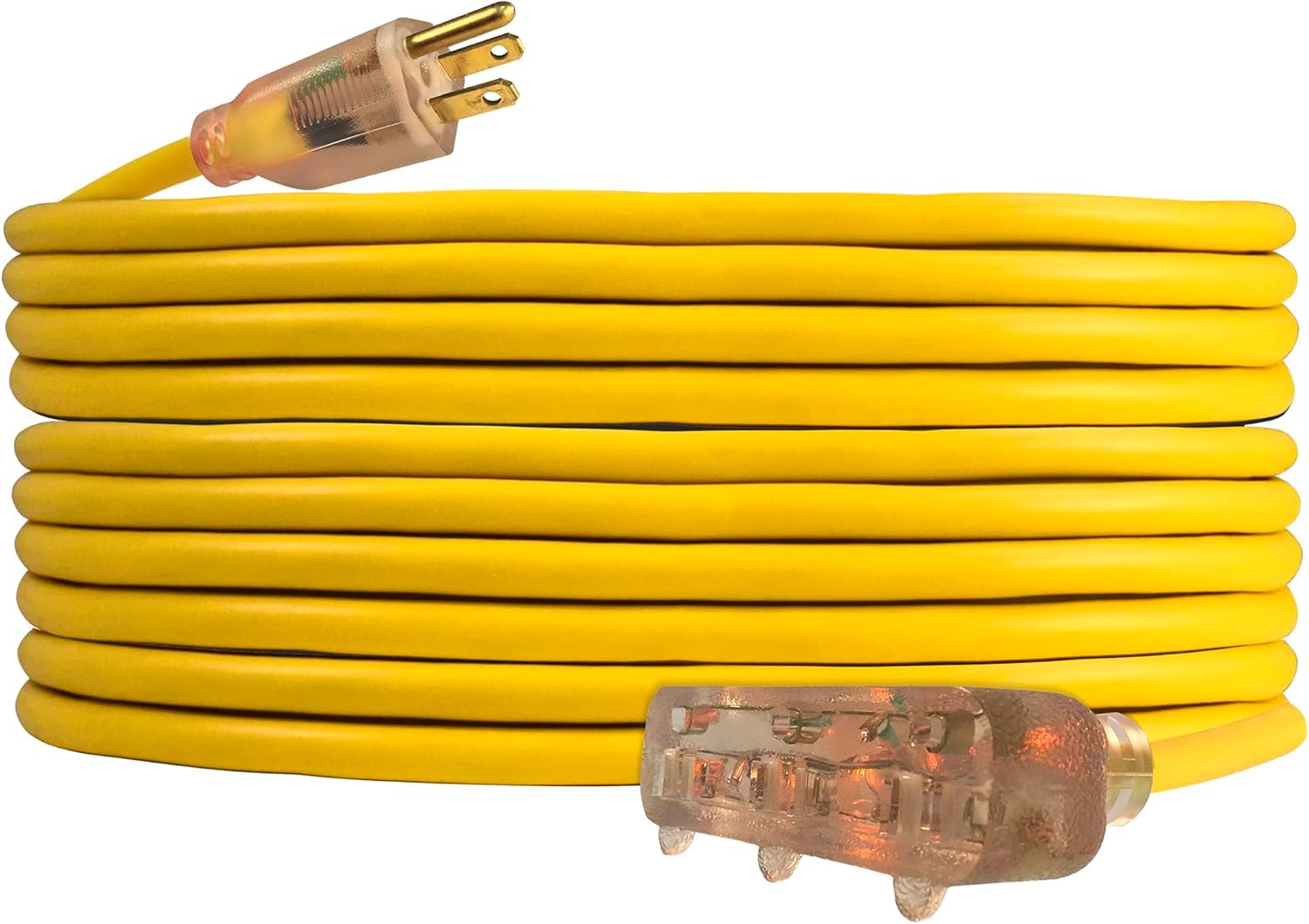 U.S. Wire 100 Ft. 12/3 SJTW-A Pow-R-Block Extension, Round, Yellow, 300V, Illuminated Plug