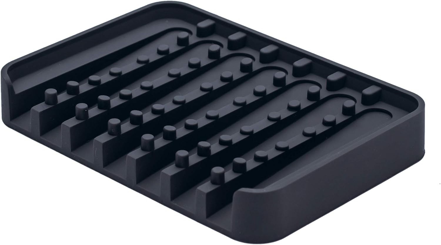 Soap Dish 1Pack for Shower Waterfall Soap Holder Soap Saver with Drainer Flexible Silicone Soap Tray for Bathroom, Shower, Kitchen Upgrade Raised Bumps Keep Soap Bars Dry, Black-Grey