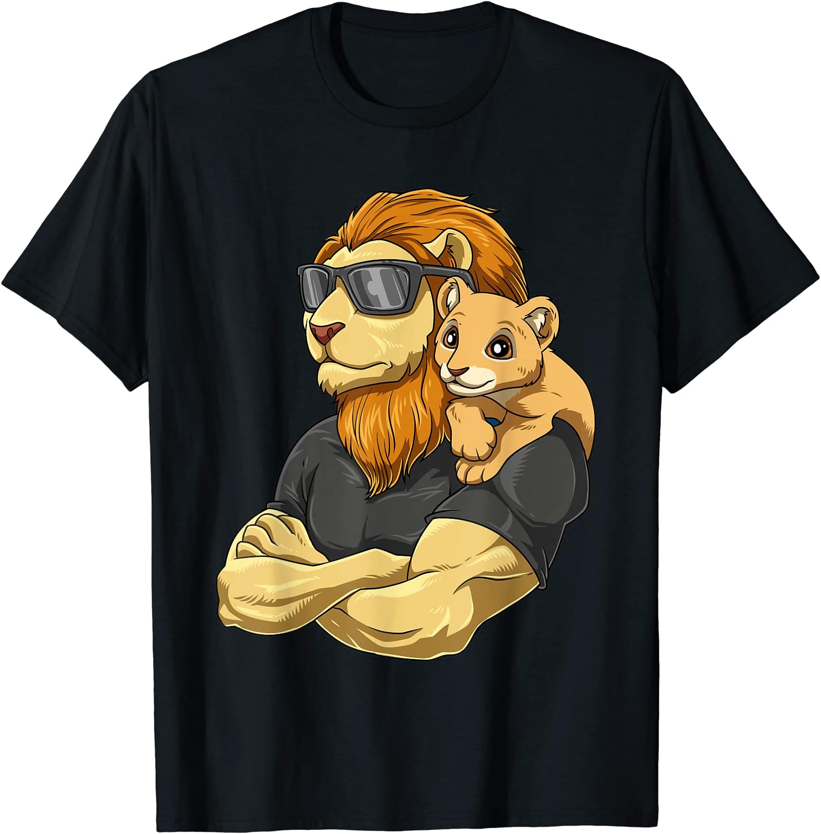 Strong Lion with Lion Child for a Lions Lovers Dad Father T-Shirt