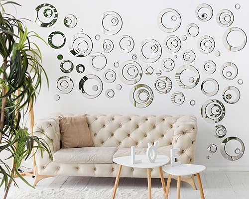 Miniatura 7 de Shappy 96 piezas de espejo circular, calcomanías de pared extraíbles para decoración de pared, calcomanías de espejo para sala de estar, dormitorio,