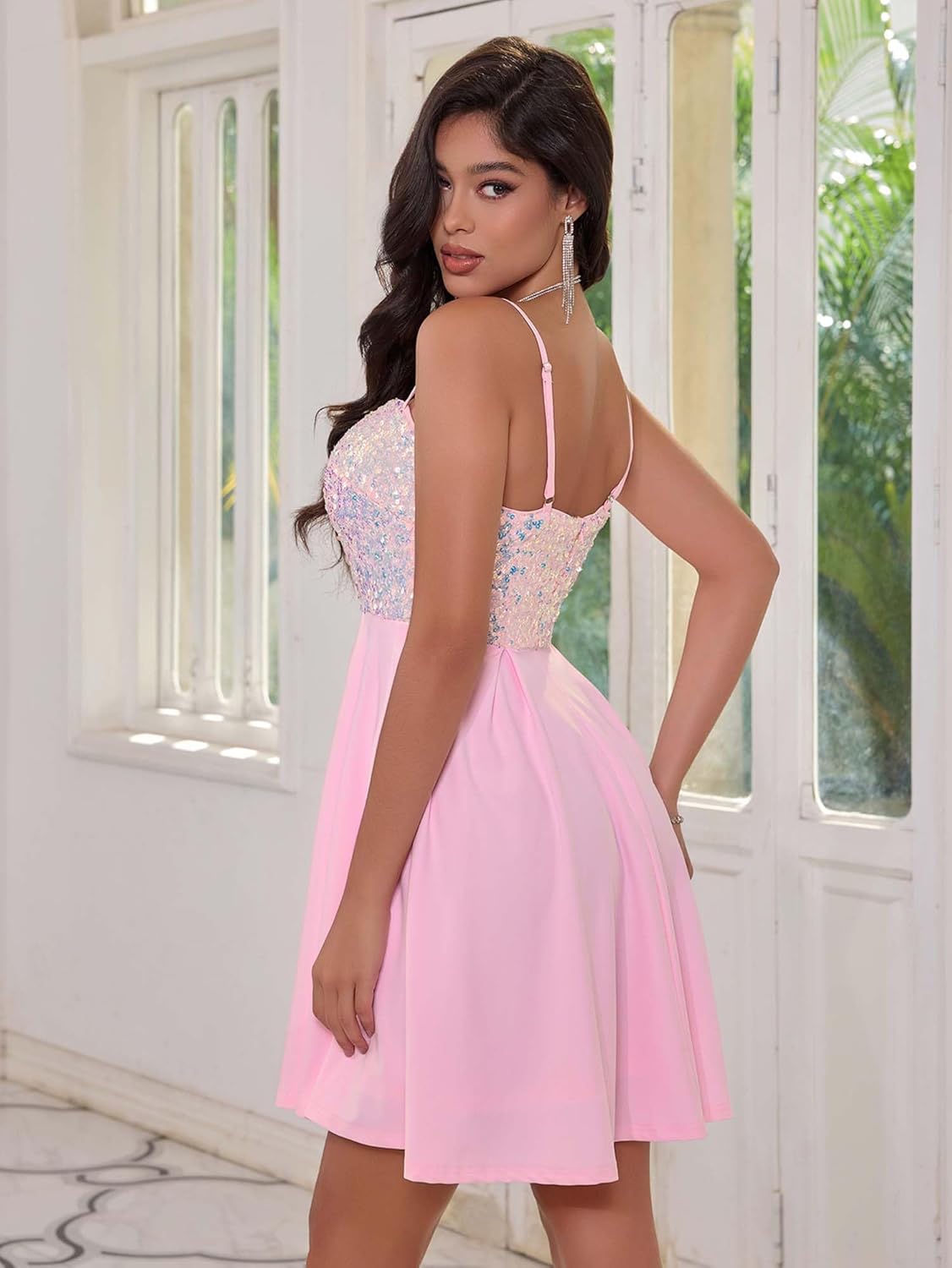 Angel-fashions Women's Strapless Sequin A-Line Sequin Elegant Short Prom Gown Cocktail Dress - Image 2