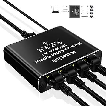 Ethernet Splitter 1 to 4 Network Cable Splitter 1000Mbps High Speed RJ45 Internet Splitter Adapter with USB Power Cable for Cat 5/5e/6/7/8 Cable