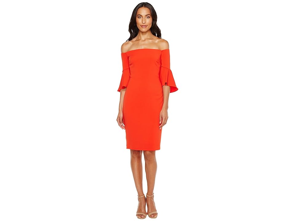 

Laundry by Shelli Segal Montreal Stretch Crepe Off the Shoulder Cocktail (Fiery Red) Women's Clothing