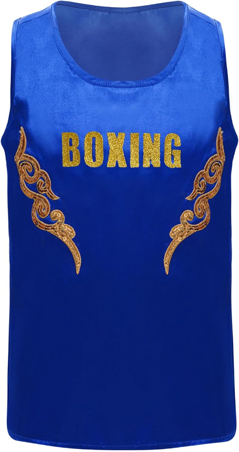 TTAO Kids Boys Sleeveless Sequin Tank Top Quick Dry Athletic Vest Shiny Letter Printed Boxing Training Shirt