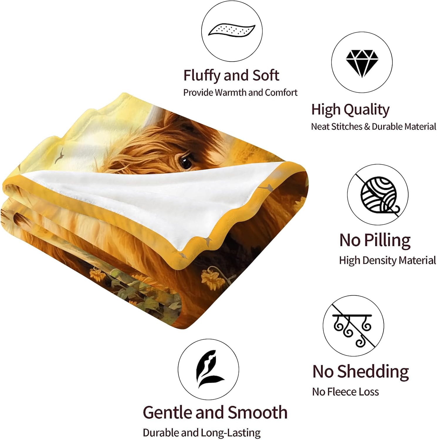 SARA NELL Highland Cow and Sunflowers Blanket, Beautiful Highland Cows Print Blanket and Throws, Cute Cow Gifts for Girls Kids Adults, Cozy Plush Bedding, Highland Cow Decor,50"x40" - Image 2