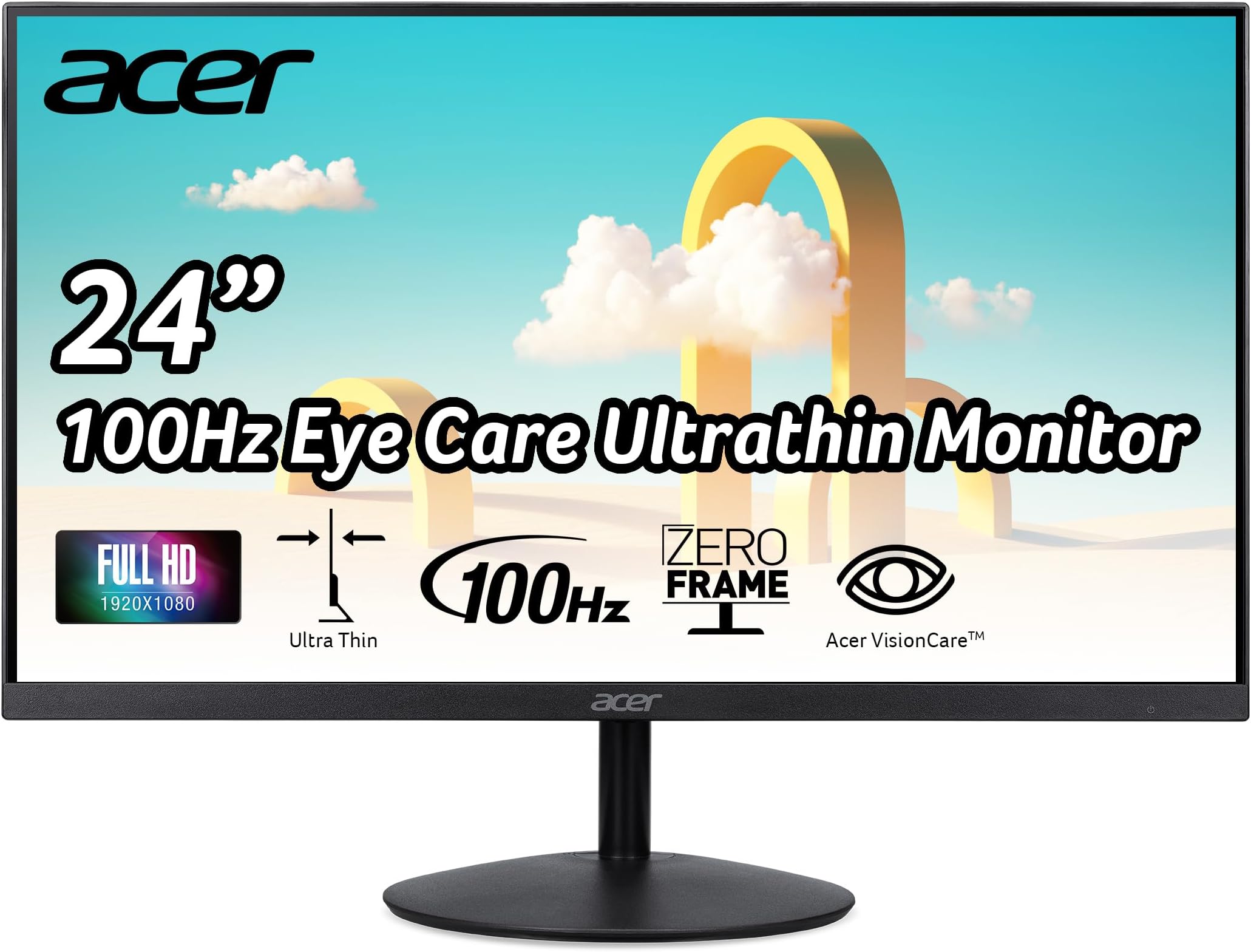 SB242Y Hbi 23.8" Full HD (1920 x 1080) Zero-Frame Gaming Office Monitor | AMD FreeSync Technology | Ultra-Thin Stylish Design | 100Hz | 1ms (VRB) | Low Blue Light | Tilt | HDMI & VGA Ports
