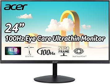 acer SB242Y Hbi 23.8" Full HD 1920 x 1080 Zero-Frame Gaming Office Monitor | AMD FreeSync Technology | Ultra-Thin Stylish Design | 100Hz | 1ms VRB | Low Blue Light | Tilt | HDMI & VGA Ports
