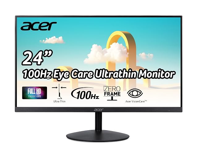 acer SB242Y Hbi 23.8" Full HD (1920 x 1080) Zero-Frame Gaming Office Monitor | AMD FreeSync Technology | Ultra-Thin Stylish Design | 100Hz | 1ms (VRB) | Low Blue Light | Tilt | HDMI & VGA Ports