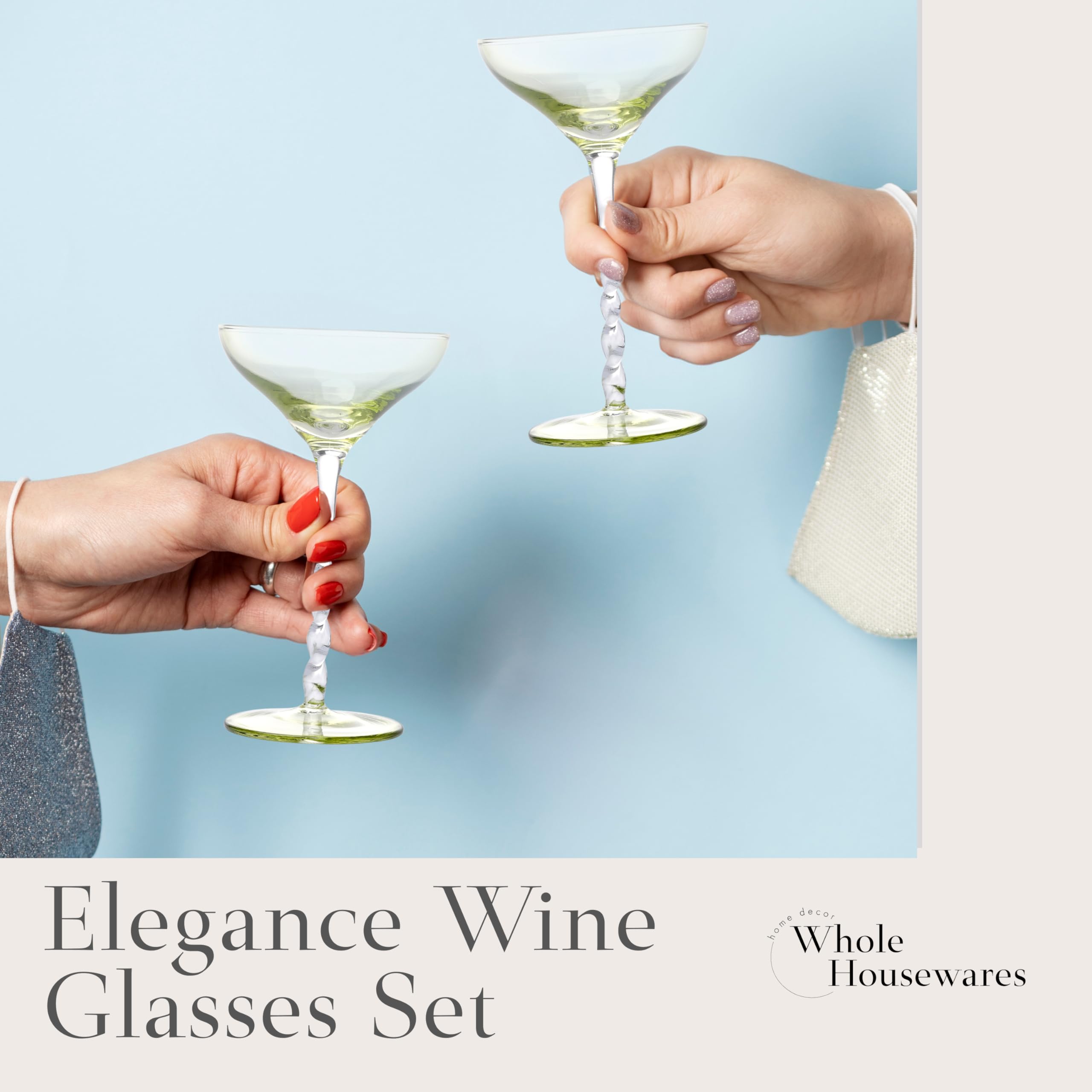 WHOLE HOUSEWARES Martini Glasses Set of 4 - Exquisite Style Drinking Glass - Dishwasher Safe Vintage Glass Cups - Elegant Martini Twisted Goblet, Glassware for Cocktails and Parties.