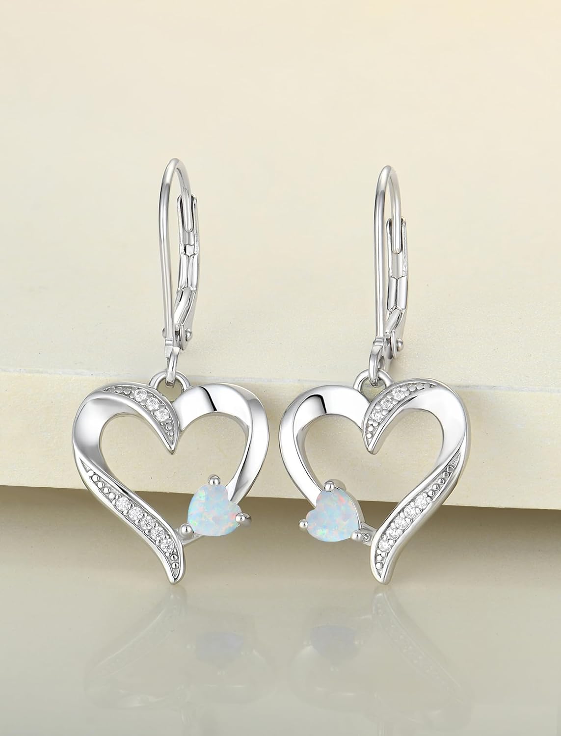 YL Heart Dangle Earrings 925 Sterling Silver Drop Earrings Birthstone Leverback Jewelry for Women