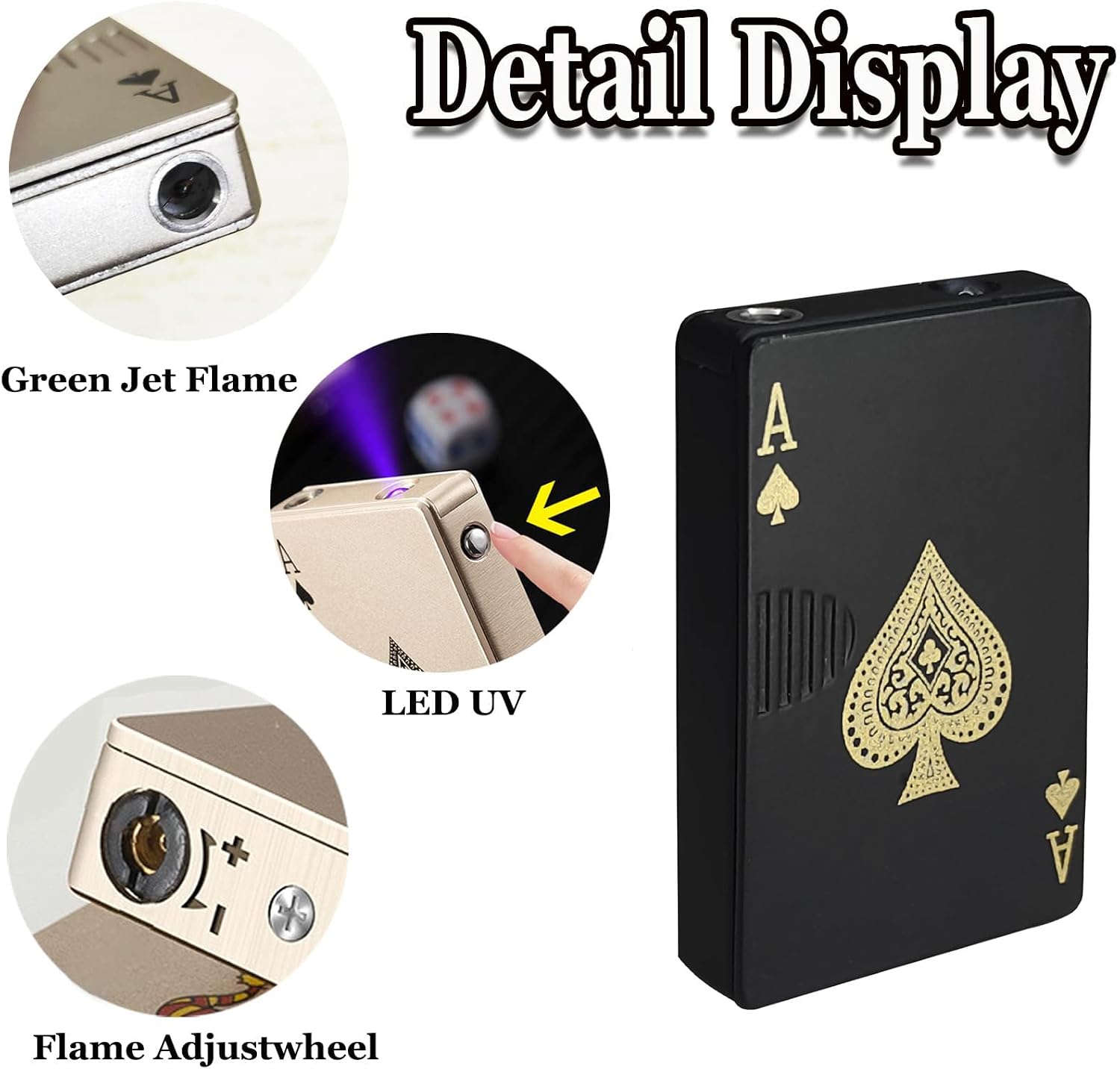 Jet Torch Lighter, Refillable Butane Playing Card Lighter, Exquisite Packaging, Windproof Lighters, Cool Lighter for Men, Candle, Camping, Birthday. (Butane Not Included) (Black Ace)