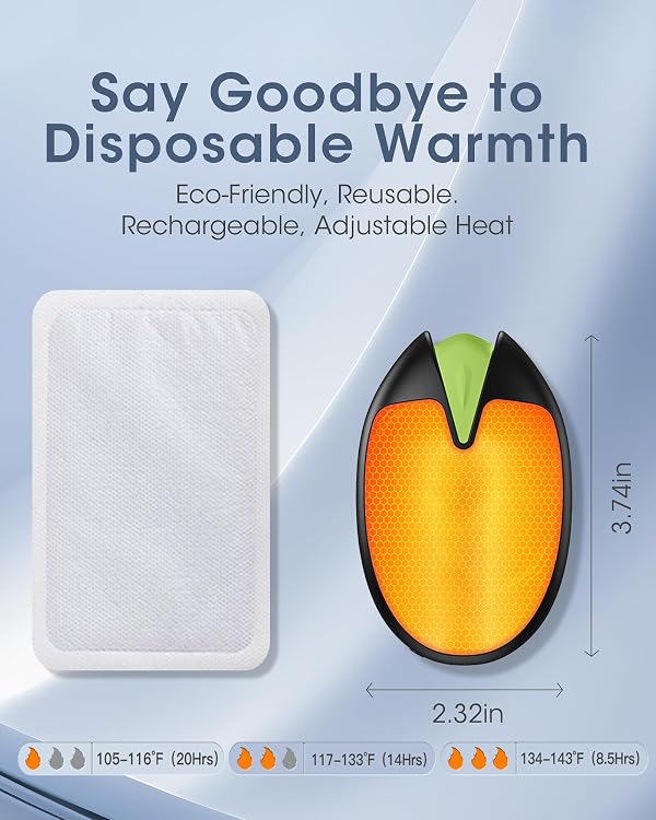 Hand Warmers Rechargeable, 2 Pack, 6000mAh Magnetic Electric Handwarmers, 20Hrs Long Heating USB Pocket Heater, Gifts for Christmas Men Women, Fishing, Golf, Hunting, Camping, Travel by Andwing - Used condition - Image 3
