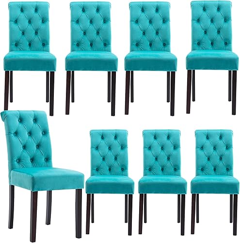 Miniatura 17 de Juego de 4 sillas de comedor de cuero PU, sillas de cocina tapizadas estilo granja, sillas de acento modernas, sillas laterales Parsons de madera