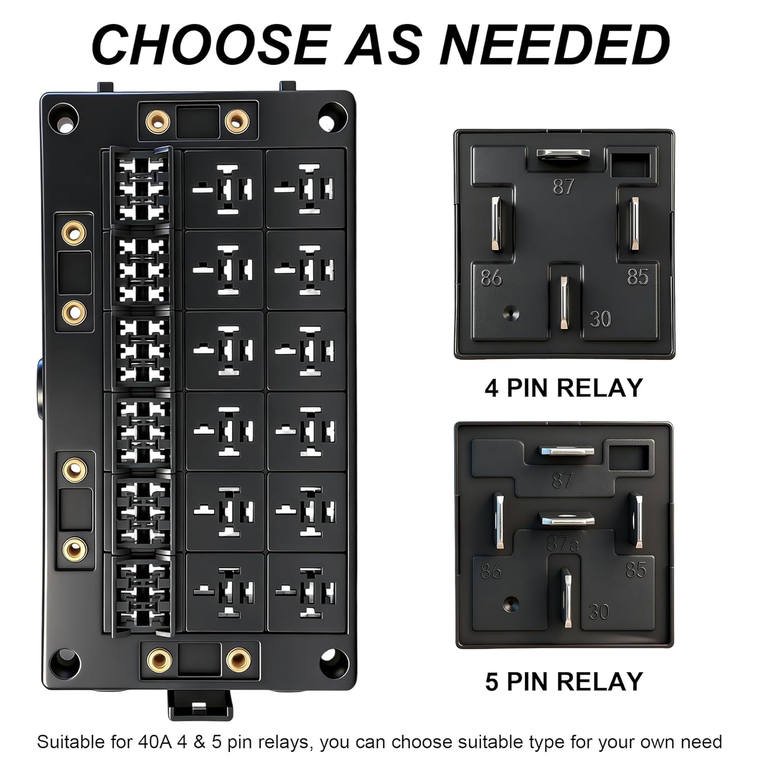 12V 18 Way Fuse Relay Box, 12 Slots Relays Holder 18 Slots ATC/ATO Fuses Holder, 4Pin 5Pin Universal Fuse and Relay Box Block, for Cars Truck Jeep ATVs RVs Pickups