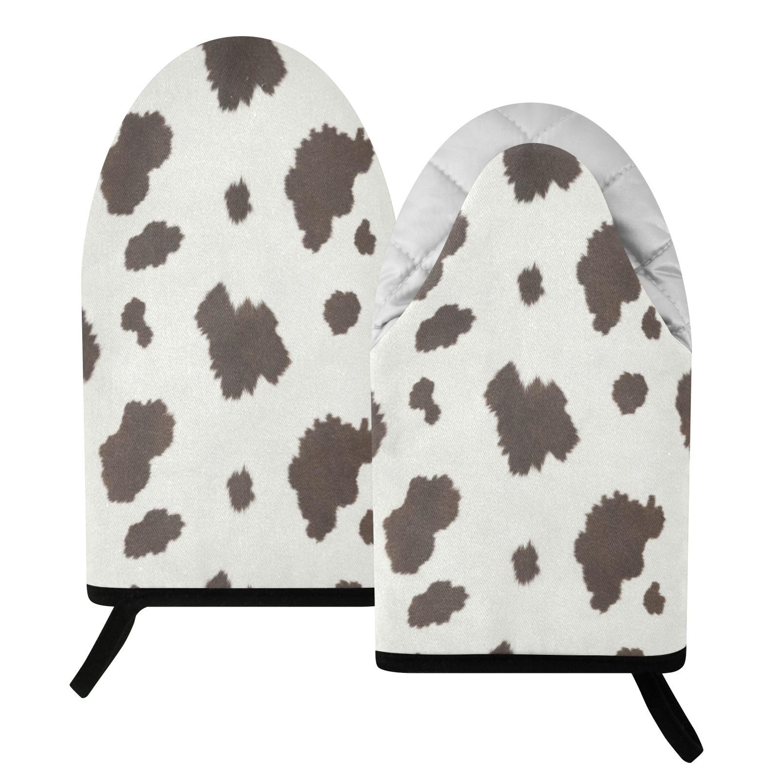 BURSTDDY Cow Print Oven Mitt,Heat Resistant Kitchen Mitts for Cooking