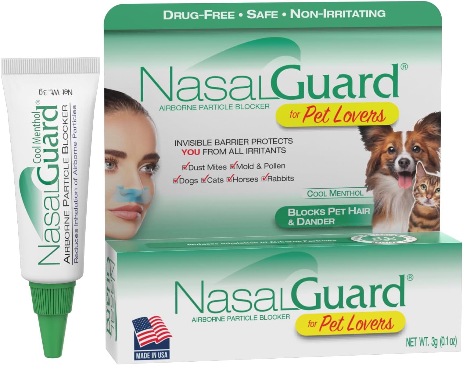 for Pet Lovers, Blocks All Kinds of Pet Allergens, Dogs, Cats, Horses, Rabbits, Dust, Mold and Pollen - Cool Menthol