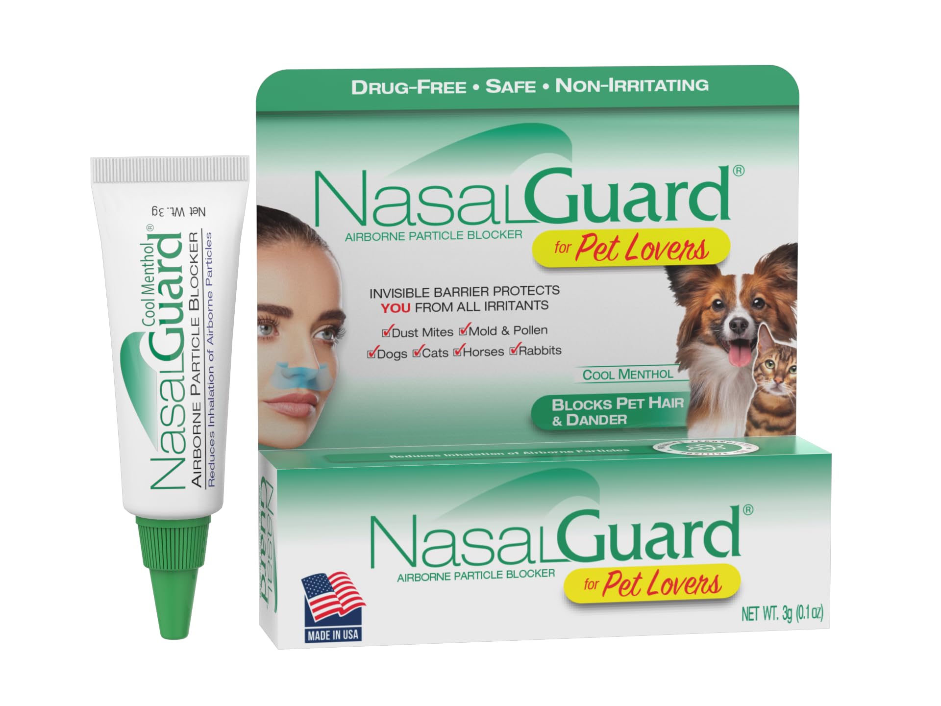 for Pet Lovers, Blocks All Kinds of Pet Allergens, Dogs, Cats, Horses, Rabbits, Dust, Mold and Pollen - Cool Menthol