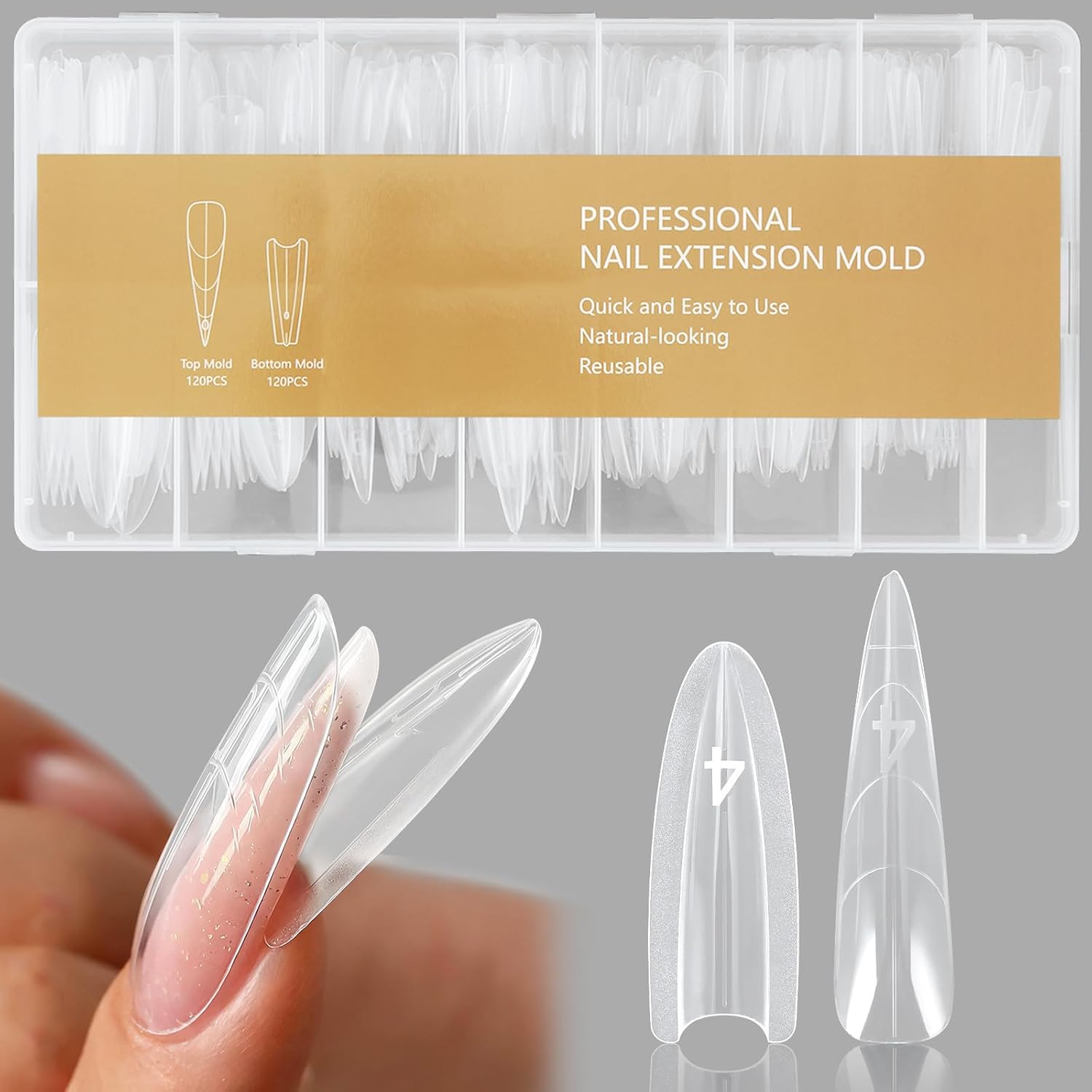 Sandwich Dual Nail Forms for Builder Gel & Poly Gel - DIY Nails at Home Kit with 240Pcs 15 Sizes Stiletto Extension Molds