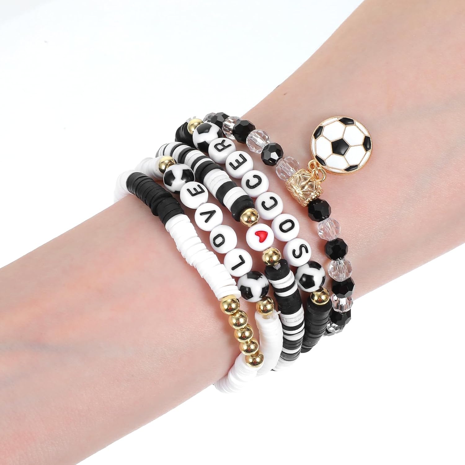 1 Set Soccer Bracelets, Soccer Accessories for Girls, 5PCS Stretchable Stackable Football Bracelets Team Game Day Accessories for Coaches Fans Gifts Sports Party Favors