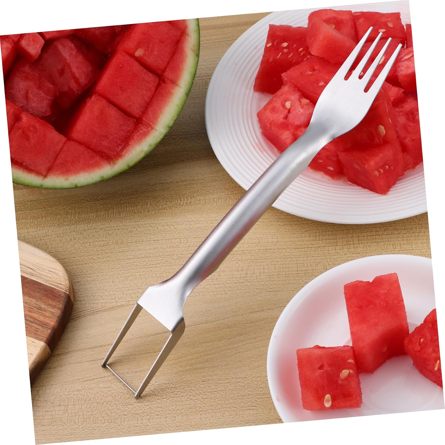Stainless Steel Fruit Fork Slicer for Watermelon Cutting and Serving