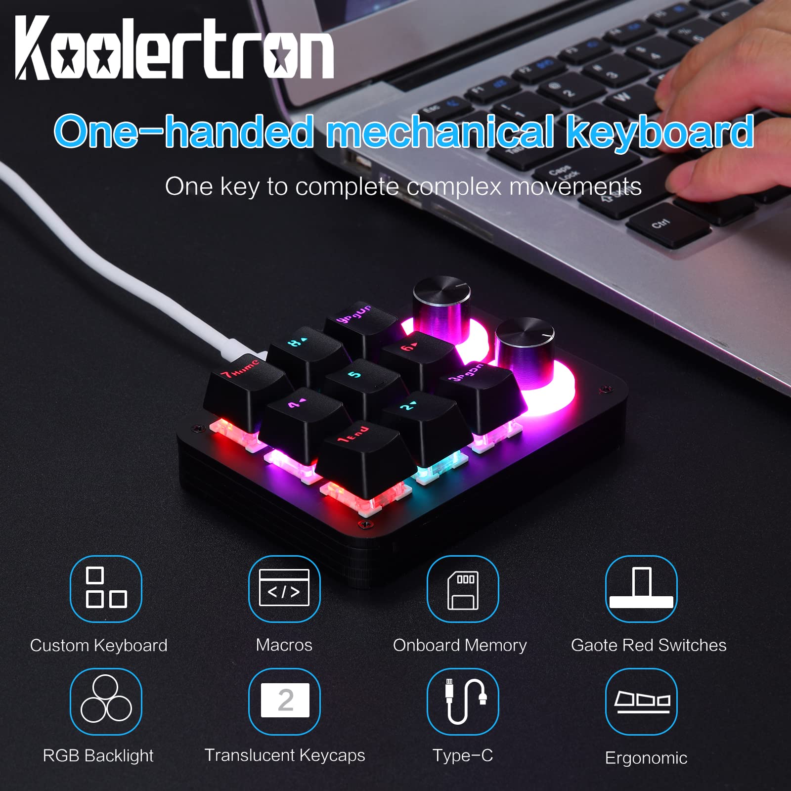 Amazon.co.jp: Koolertron 片手マクロメカニカルキーボード 9キーミニ