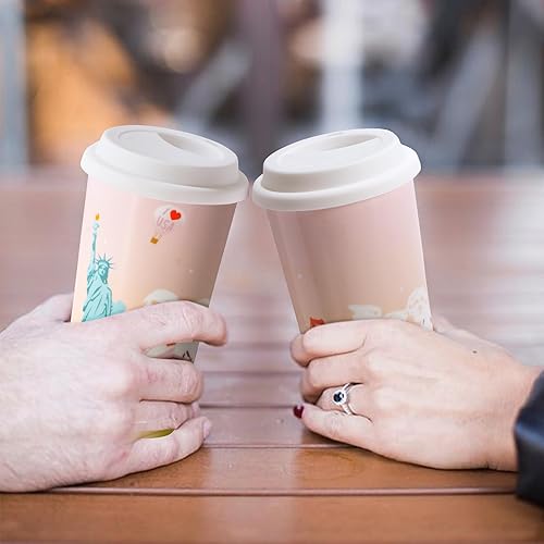 Miniatura 18 de Taza de café de viaje de cerámica, 12 onzas, portátil, taza de viaje con tapa, taza alta de doble pared, vaso para llevar para portavasos de NewDay