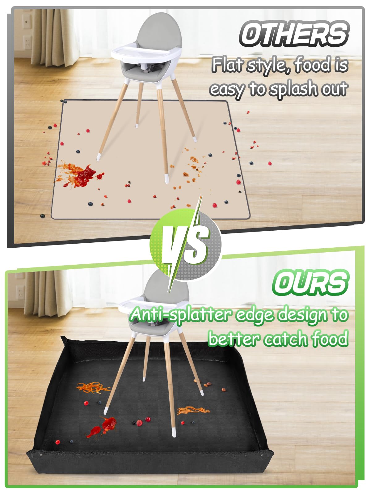 High Chair Mat Splat Mat For Under High Chair, 59x59 Inches Large