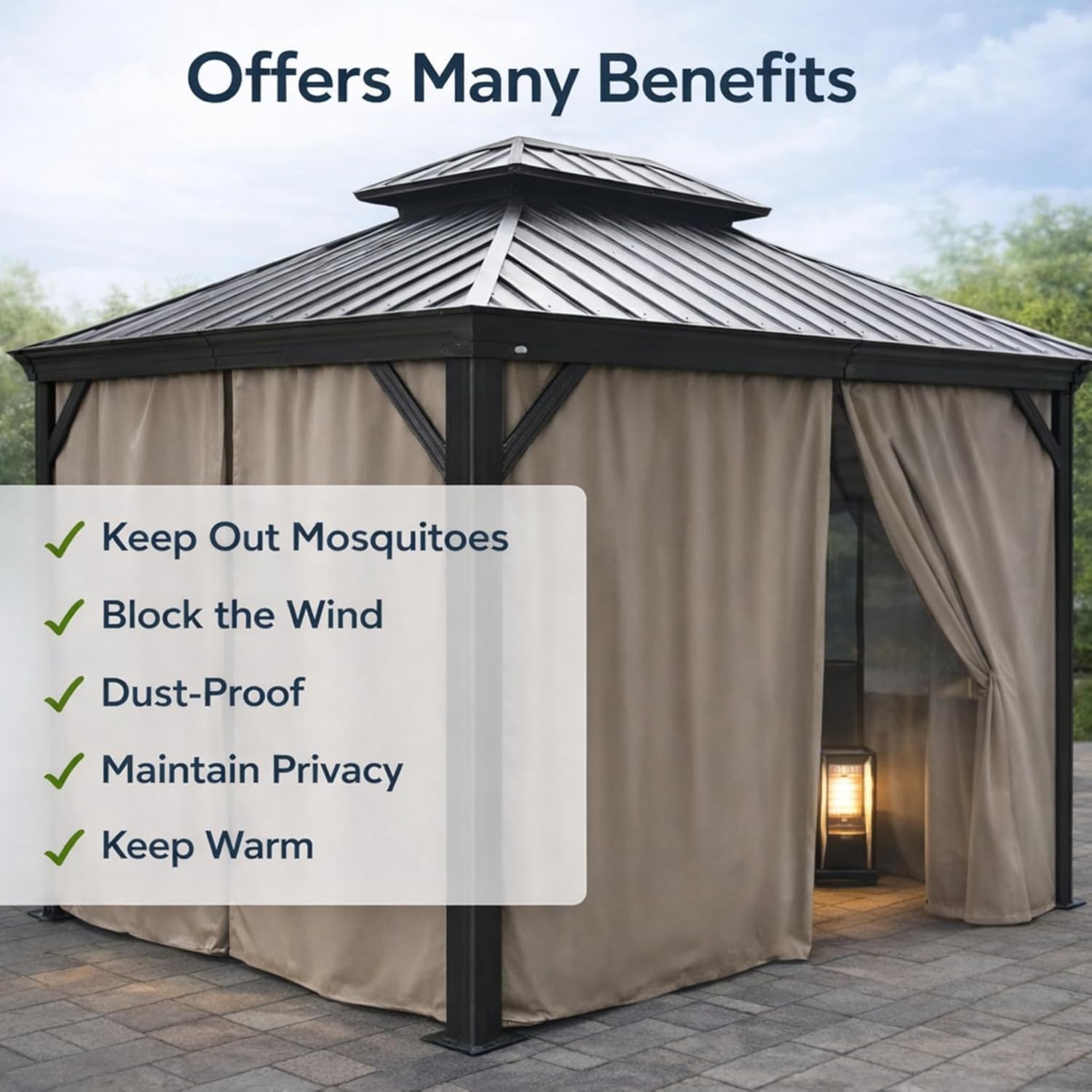Kozyard 10' x 12'Outdoor Gazebo Privacy Curtain Sidewall, Waterproof Patio Privacy Curtain with Center-Zip Design, Replacement for Hardtop Gazebo Brown