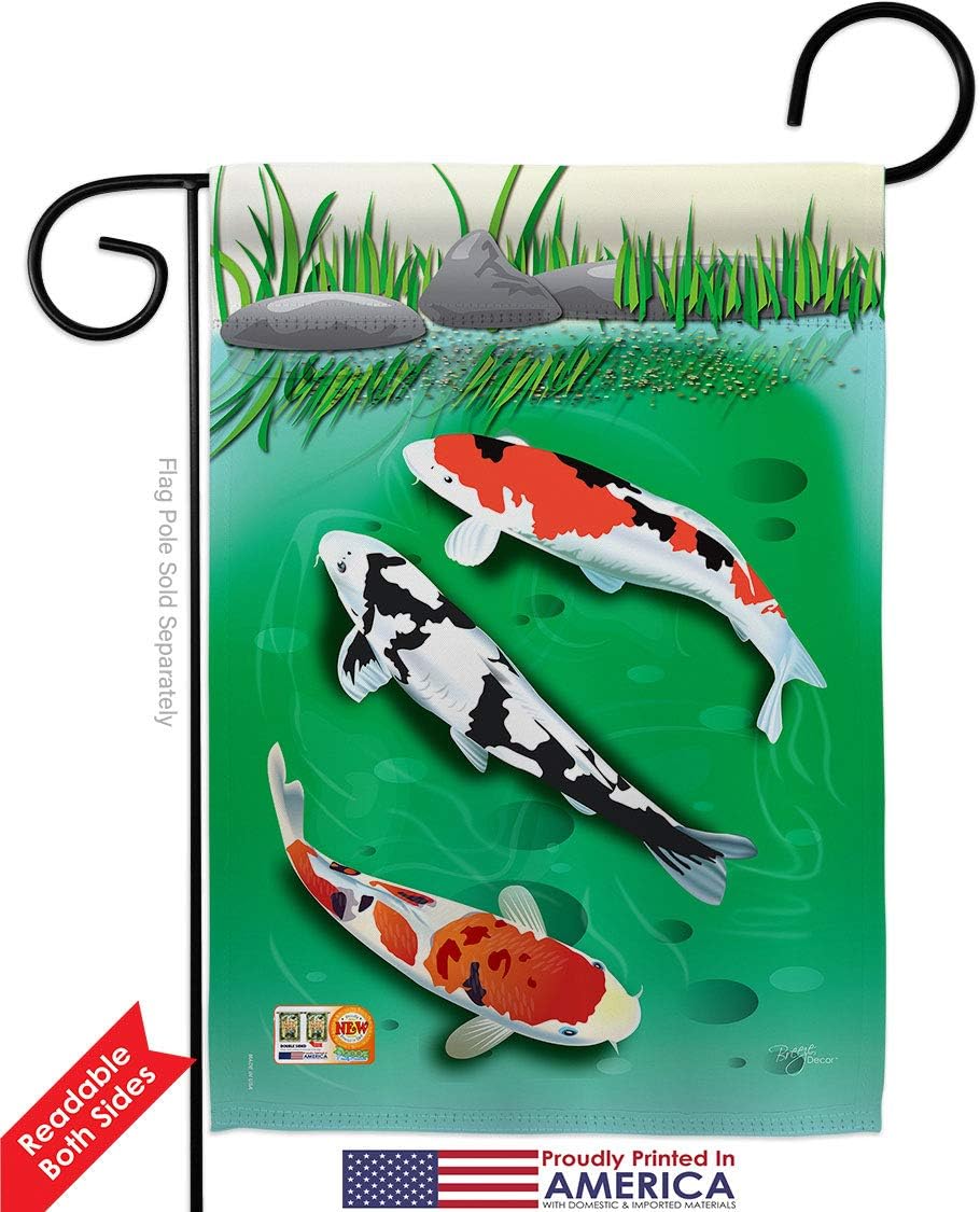 Koi Garden Flag Set with Stand Animals Sea Creature Nautical Ocean Fish Outdoor Summer Marine Small Decorative Gift Yard House Banner Double-Sided Made In USA 13 X 18.5