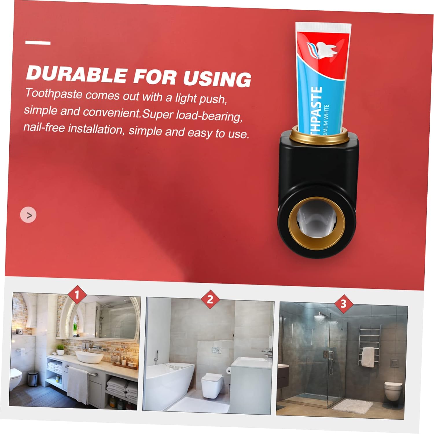 Wall-Mounted Toothpaste Squeezer Dispenser Rack Punch-Free Bathroom Storage Holder Toothbrush Non-Drilling Design for Easy Organization