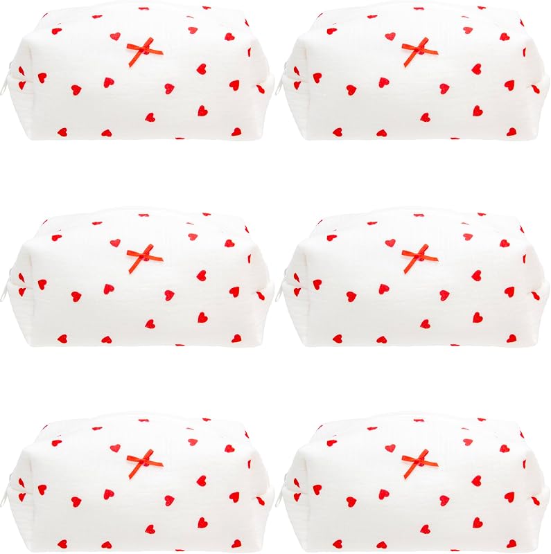 Necessaire de maquiagem PAZIMIIK com zíper, modelo Gauze Heart, Pacote com 6