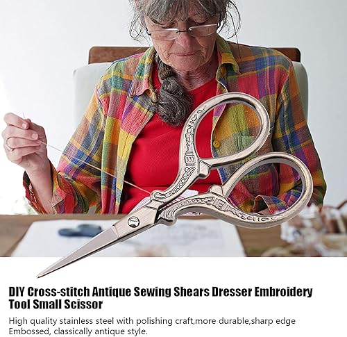 Miniatura 2 de Tijeras de bordado, tijeras de estilo europeo vintage, punta de acero inoxidable, tijeras de coser, herramientas de bricolaje para bordar, costura
